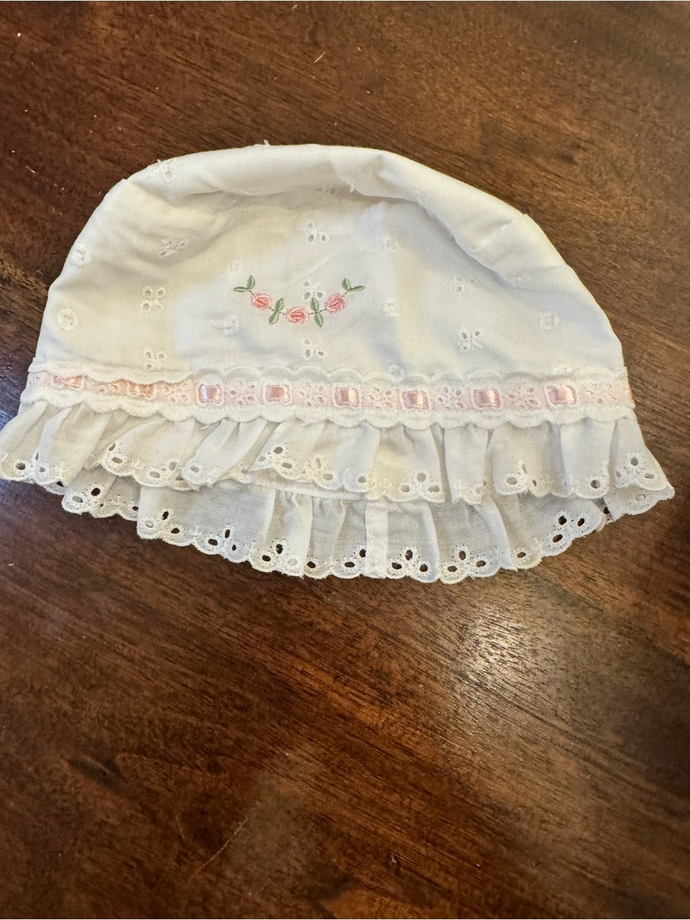 White & Pink Eyelet Ruffle Baby Sun Hat